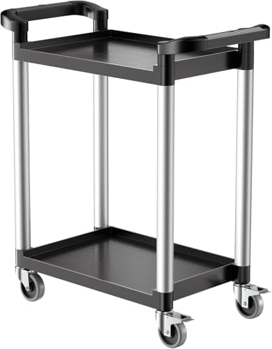 VEVOR Utility Cart, 300 lbs Load Capacity, 2-Tier Utility Plastic Cart with 360° Swivel Wheels (2 with Brakes), 24.4 x 16.1-inch Food Service Cart for Warehouse, Office, Home, Restaurant, Kitchen by VEVOR