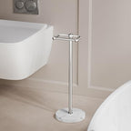 RARXTR Toilet Paper Holder Stand, Bathroom Free Standing Toilet Paper Stand with Modern Marble Base, Post Pivoting Toilet Paper Stand with Stainless Steel Tissue Rack, Rust-Proof & Heavy Base(Chrome) - Image 2