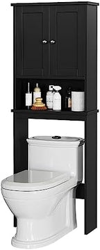 Over The Toilet Storage Cabinet for Bathroom, Black Bathroom Storage Over Toilet, Space Saver W/Adjustable Shelf and Open Shelf, Black - Image 6