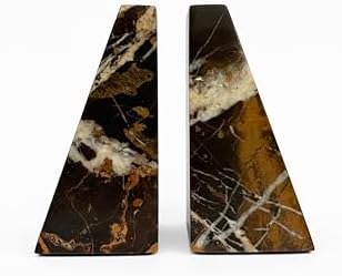 Ottimo Premium Polished Natural Marble bookends for use as Bookshelf Decor, Home, Office or Kitchen Shelves. Heavy, Triangular,and Modern Decorative Book Stopper with Anti-Slip Pads (Black Gold) - Image 2