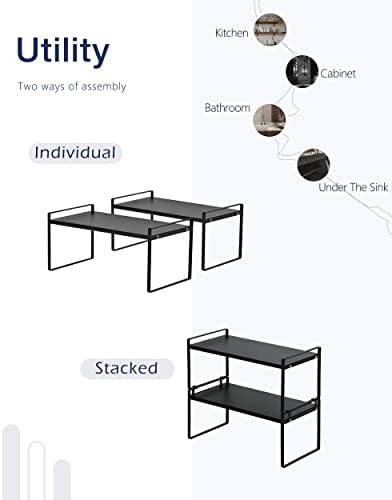 Nxconsu Stackable Cabinet Shelf Organizer 2 Pack, Wide Black - Image 5