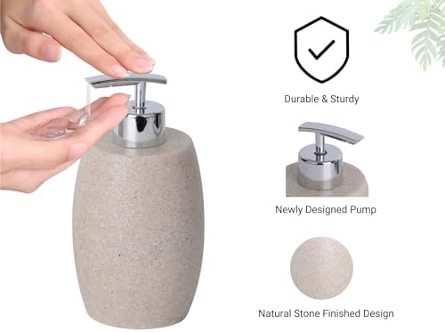 Clasin Home Beige Bathroom Accessories Set 3 PC, Resin Sandstone Look Soap Dispenser, Toothbrush Cup, Soap Dish, Bathroom Soap Dispenser Set for Home Decor and Kitchen - Image 5