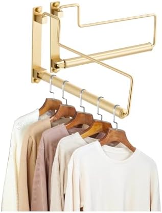 NEWRAIN Clothes Drying Rack, Laundry Racks for Drying Clothes, Wall Mounted Swing Arm Clothes Hanger for Laundry Room, Garage, Indoor & Outdoor Use,Brushed Gold by NEWRAIN