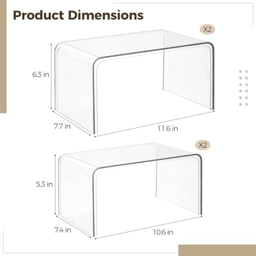4 Pcs Clear Spice Rack Shelves, Pantry Organizers and Storage Set, Display Shelf Organizer, Stackable Desktop Organizer for Kitchen, Bathroom, 10.6 x 7.7 x 6.3 in & 7.4 x 5.3 x 10.6 in - Image 2