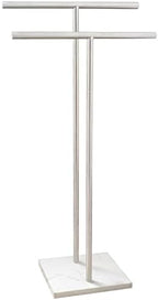 40 Inch Standing Towel Rack Double-T Shape Tall Bath Towel Sheet Holder with Marble Design Base for Bathroom Floor Next to Tub or Shower 2 Tier Towel Holder Stand Stainless Steel Brushed Nickel by EADOT