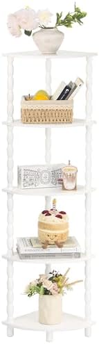 MaxSmeo Corner Bookshelf, 5-Tier Corner Shelf Stand, Modern Corner Plant Shelves with Storage, for Bedroom, Bathroom, Kitchen, Living Room (White) by MaxSmeo