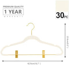 MIZGI Premium Velvet Pants Hangers with Adjustable Clips (Pack of 30) Slim Skirt Hangers- Non Slip Felt Outfit Dress Hangers Ivory - Gold Hooks,Space Saving Shirt Clothes Hangers - Image 2