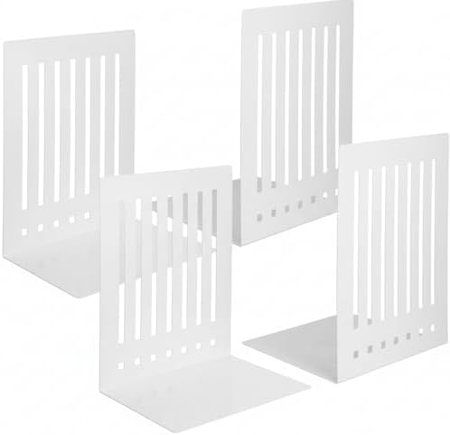 4 Pcs 10 Inch Heavy Duty Bookends Non-Skid Base, White by Unknown