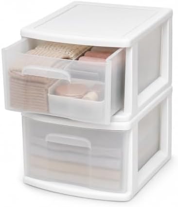 HOMZ 1 Drawer Storage Cart, Medium Plastic Container, White Frame, 2 Pack by Homz