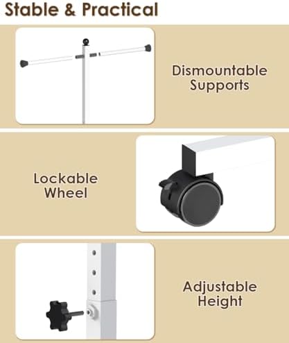 43-49 Inch Adjustable Shopping Bag Rack with Wheel, Heavy Duty Metal T-shaped Grocery Bag Holder for Retail Stores, Large Bag Display Stand for Malls,Vendor,Boutique,Trade Show, 4 Arms,White - Image 5