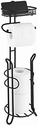 SunnyPoint Bathroom Heavyweight Toilet Tissue Paper Roll Storage Holder Stand with Reserve and Shelve, The Reserve Area Has Enough Space to Store Mega Rolls. (Black) by SunnyPoint
