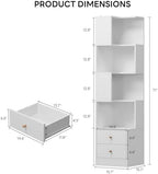 IRONCK Corner Bookshelf, 70.87" Tall Corner Bookcase with Drawers, White - Image 2