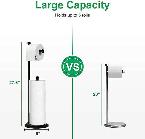 Toilet Paper Holder Free Standing, Black Toilet Paper Holder, Bathroom Storage for 5 Mega Rolls, 27.6”H - Image 4