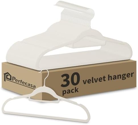 30 Pack White Velvet Hangers, Ultra Slim Non-Slip Felt Coat Suit Hangers with Space Saving 360° Swivel Hook, Modern Clean Look for Closet Organization by PerfecasaHomeDecoration