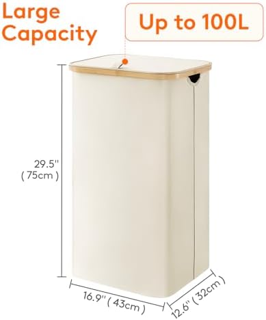 Lifewit 105L Large Laundry Basket with Lid, Removable Bags, White - Image 4