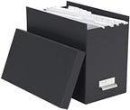 Bigso John Fiberboard Label Frame Desktop File Storage Box - Document Organizer for Important Paperwork - Durable Hanging File Box with a Lid & Metal Label Window - 7.36 x 13.38 x 10.51 in - Dark Grey - Image 4