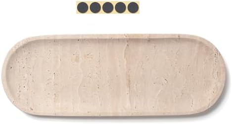 Oval Travertine Stone Tray for Jewelry, Candles, Perfume, Decorative Marble Bathroom Tray for Countertop Organizer 11.8inch x 4.3inch x 0.7inch - Image 3