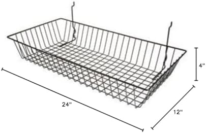 Only Garment Racks #5624B (Pack of 6) Black Wire Baskets for Grid wall and Slat wall - Merchandiser Baskets, Black Wire Basket 24" L x 12" D x 4" H (Set of 6) (Pack of 6) - Image 5