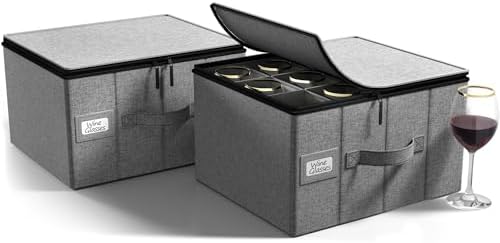 Sorbus Wine Glass Storage, Stemware Case with Dividers (2 Pack, Gray) by Sorbus