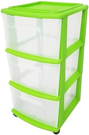 HOMZ Drawer Tower, 3-Tier Storage Cart with Removable Wheels, Bold Lime by Homz