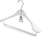 DEILSY™ White Suit Hangers for Men with Non-Slip Pants Bar & 360° Swivel Hook - Smooth Finish Wooden Coat Hangers, Heavy Duty Wooden Hanger – Pack of 6 - Image 5