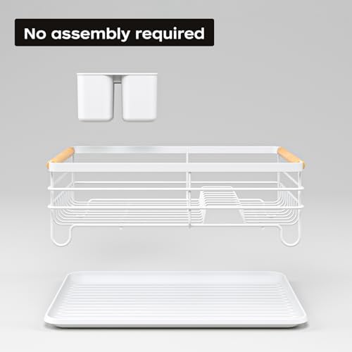 Dish Racks for Kitchen Counter: Wooden Handles, Thickened Metal, No Assembly. Small Dish Drying Rack: Ideal for Small Households. Drying Rack Kitchen: White - Image 6