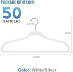 TIMMY 50 Pack Velvet Clothes Hangers, 17.7 in, White/Silver, Non-Slip - Image 2