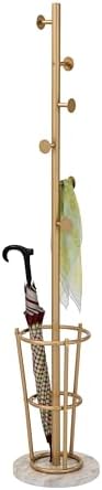 KB Designs - Gold Metal Hall Tree Coat Rack Stand with Umbrella Holder for Entryway Hanging Clothes, Hats, Bags - Image 2