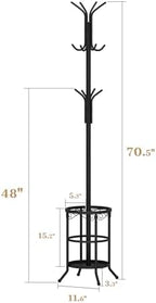 Coat Rack Freestanding with Umbrella Holder – Metal Hanger Stand, Hall Tree with 12 Hooks, Entryway Organizer for Hats, Bags, and Clothes (Black) - Image 2