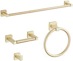 Brusehd Light Gold Bathroom Hardware Set 4 Pieces,Bathroom Accessories Set Stainless Steel Wall Mounted, Hand Towel Bar, Towel Ring, Robe Towel Hooks,Toilet Paper Holder,Towel Bar Set, 23.6 Inch… by bluebyrne