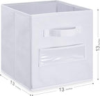 13x13x13 storage cube bins (Set of 10) Fabric storage cubes with 10 Labels Window Cards & a Pen, storage cubes 13x13, Collapsible 13 inch cube storage bins, Cubby Organizer Boxes, White - Image 3