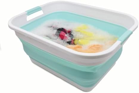 SAMMART 41L (10.8 gallon) Collapsible Plastic Laundry Basket-Foldable Pop Up Storage Container/Organizer-Portable Washing Tub, Water capacity: 32L (8.4 gallon) (Rectangular, White/Lake Green) - Image 5