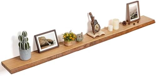 FLYJOE Floating Shelves for Wall Decor, Rustic Solid Elm Wood Live Edge Floating Shelves Wall Mounted, Wall Shelves with Invisible Bracket for Living Room Bathroom Bedroom Kitchen, 72 Inch, Natural by FLYJOE