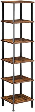HOOBRO 6-Tier Corner Shelf, Corner Square Rack Display Shelf, Tall Storage Rack Plant Stand, Bookcase for Small Spaces, Living Room, Home Office, Kitchen, Rustic Brown and Black BF55CJ01 by HOOBRO