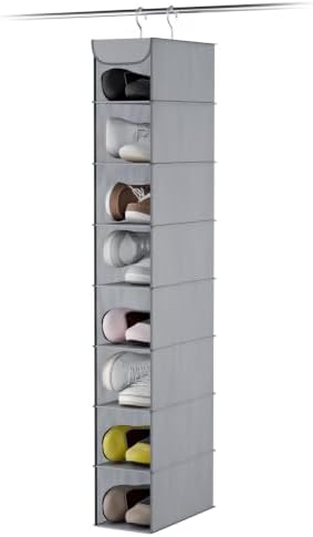 Whitmor Hanging Shoe Organizer, 8 Shelves-Hanging Closet Organizer, Hanging Shoe Rack for Small Closet, Hanging Shelves for Storage Shoes Clothes 11.5" D x 5.5" W x 41" H, Gray by Whitmor