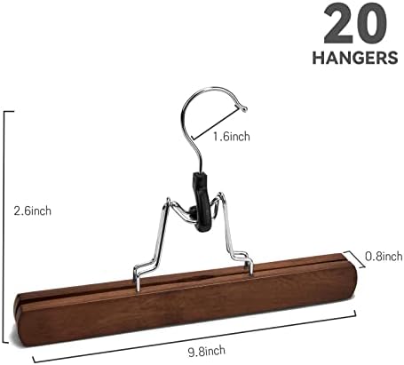 Nature Smile Wooden Pants Hangers Non Slip Smooth Finish Solid Wood Clamp Skirt Hanger Hair Extension Hangers with 360° Swivel Hook (20Pcs, Retro) - Image 3