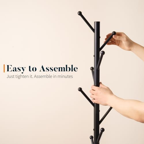 Yoobure Coat Rack Freestanding with Natural Marble Base - Coat Tree with 8 Hooks Heavy Duty Coat Hanger Stand, Metal Coat Rack Stand for Jacket, Hat, Clothes & Bag, Hall Tree Hat Rack for Entryway - Image 6