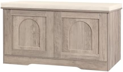DINZI LVJ Shoe Storage Bench with Cushion, Door, Greige 31.5" LX17.7 H by DINZILVJ