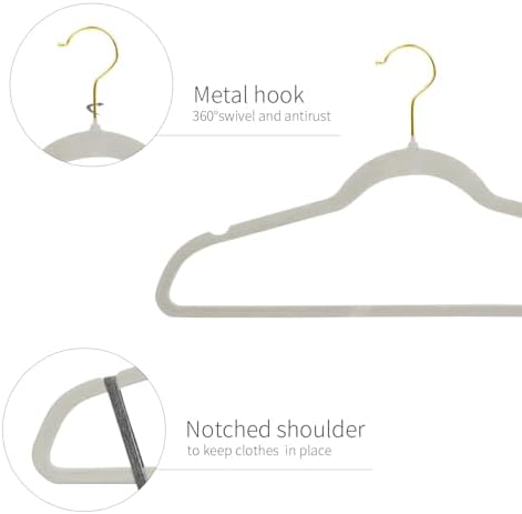 ManGotree Velvet Coat Hangers with 360° Swivel Gold Hook 36 Pack Grey - Image 4