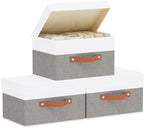 Storage Bins with Lids,White/Grey Baskets,3Pack,13x9.1x7.9In by YheenLf