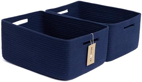 MiniArk Large Storage Baskets for Shelves, 17 x 13 x 7.5” Closet Organizers Bins for Clothes Blanket Towels, Baby Nursery, Toy Baskets Box, Woven Rope Baskets, 2 Packs Navy Blue by MiniArkStorageBasketsHome