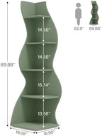 Tribesigns Corner Shelf, Modern 5-Tier Wall Corner Bookshelf, Stylish Corner Small Bookcase Storage Rack Plant Stand with Unique Shape for Living Room, Home Office (Sage Green, 2PCS) - Image 3