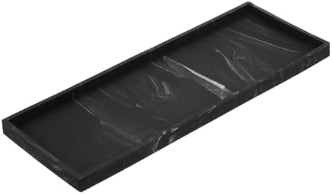 uxcell Bathroom Vanity Tray, 15.7" x 6" Silicone Soap Dispenser Trays, Shatterproof Kitchen Sink Organizer for Soaps Keys Candle Trinket, Marble Black by uxcell