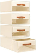 DIMJ Closet Organizers and Storage - Fabric Bins with Drawers for Closet Foldable Clothes Organizers with Clear Window, Stackable Storage Drawers for Bedroom, Living Room, 4-Pack, Beige by DiMJ