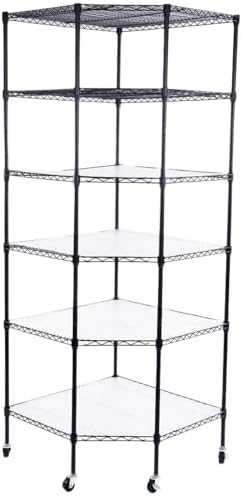 Bonnlo 6-Tier Rolling Heavy Duty Commercial Polygonal Corner Shelf Wire Shelving Unit Adjustable Storage Rack Free Standing Garage with 5 Wheels 26 4/5" L x 26 4/5" W x 71" H Inches (Black) - Image 4