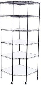 Bonnlo 6-Tier Rolling Heavy Duty Commercial Polygonal Corner Shelf Wire Shelving Unit Adjustable Storage Rack Free Standing Garage with 5 Wheels 26 4/5" L x 26 4/5" W x 71" H Inches (Black) - Image 4