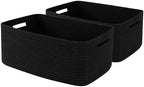 OIASKET Large Storage Basket for Organizing, Woven Rope Basket for Shelves, Closet Organizer Bins for Clothes, Blanket, Toys, Baby Nursery Storage, 17.7" x 13" x 7.87", 2 Packs Black by OIASKET