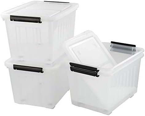 Bringer 4-Pack Large Plastic Storage Box, 50 L Wheeled Clear Storage Boxes by Bringer