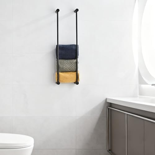 Towel Racks for Bathroom, NEWRAIN Wall Mounted Stainless Steel Organizer, Matte Black Rolled Towel Storage Wall-Mounted Bath Towel Holder for Folded Large Towel Washcloths ﻿ - Image 4