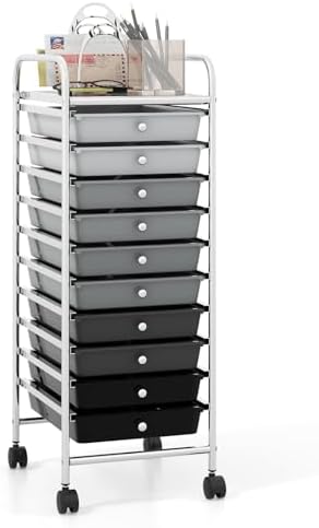 COSTWAY 10-Drawer Rolling Storage Cart, Utility Mobile Trolley by COSTWAY